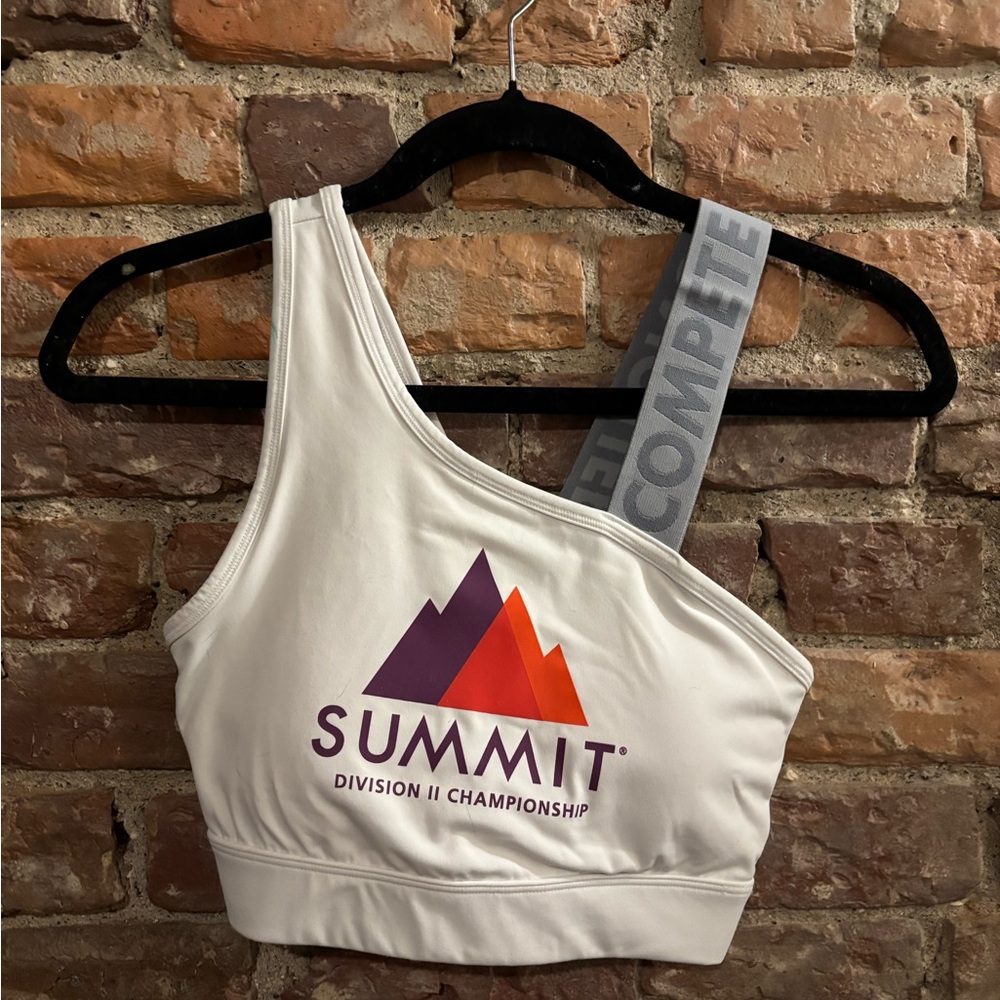 Varsity White Sports Bra with Purple and Orange Accents-Never worn